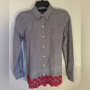 Tommy Hilfiger Womens Blue & White Plaid Long Sleeve Button Up Extra Small Shirt